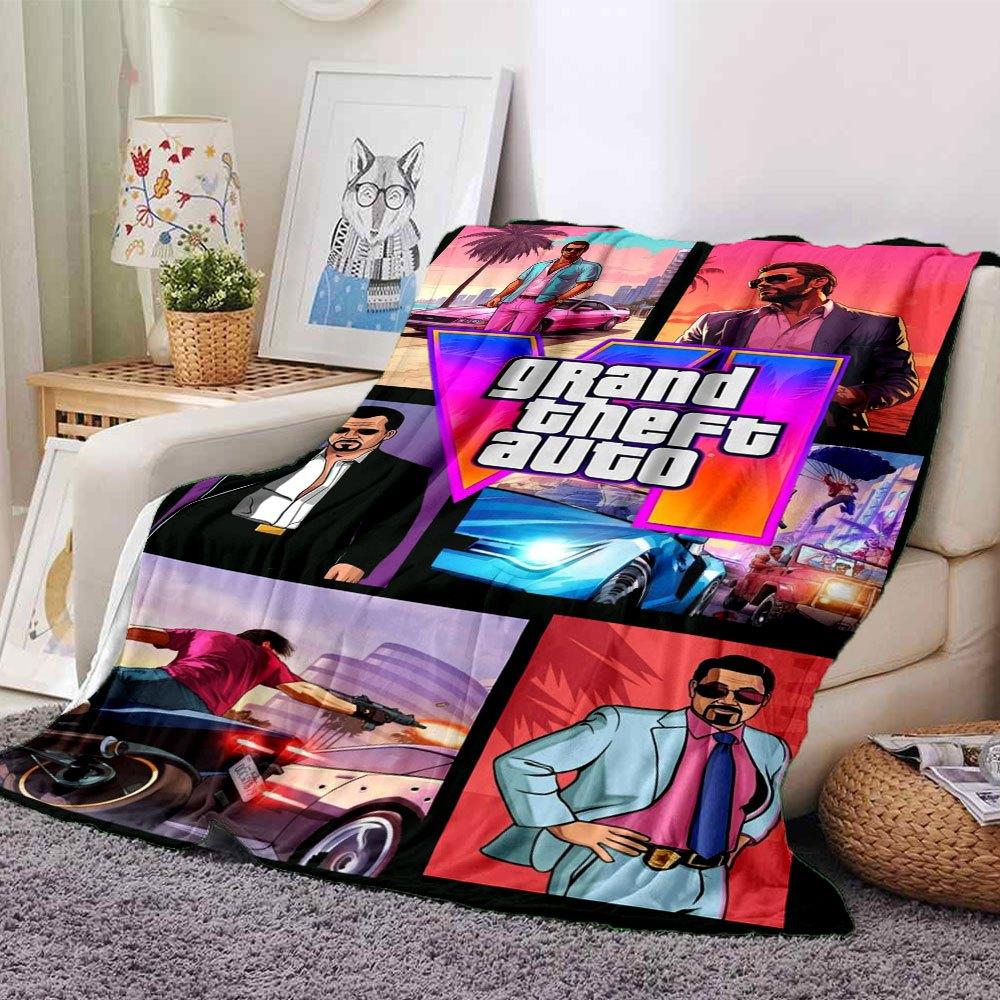 1 шт. Мягкое фланелевое одеяло Grand Theft Auto с дизайнерским принтом. Уютное одеяло для всех сезонов, идеально подходит для дивана, кровати, офиса