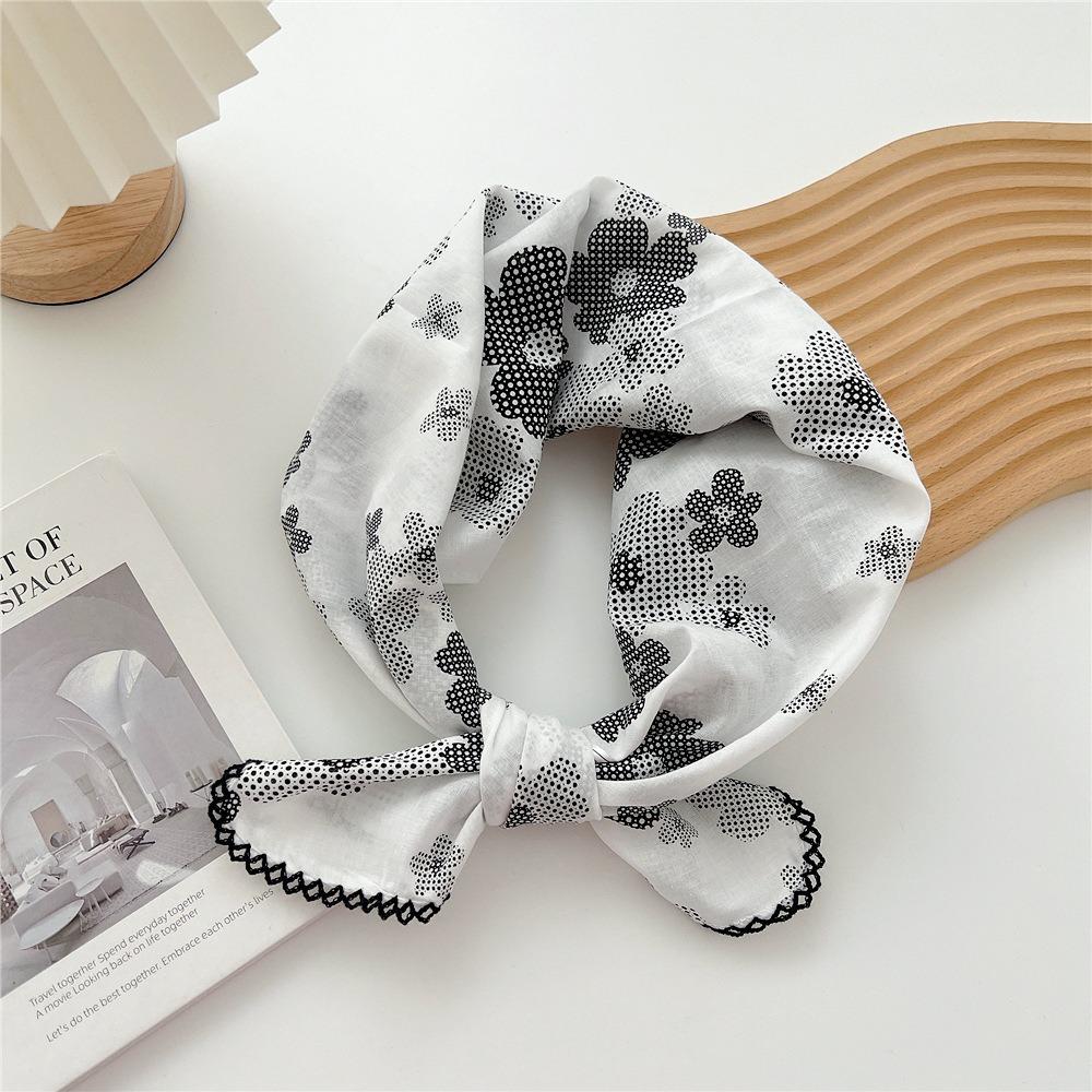 Flower Pattern Hair Scarf Double Sides Head Handkerchief Trendy Silk Scarf Spring Summer Fall