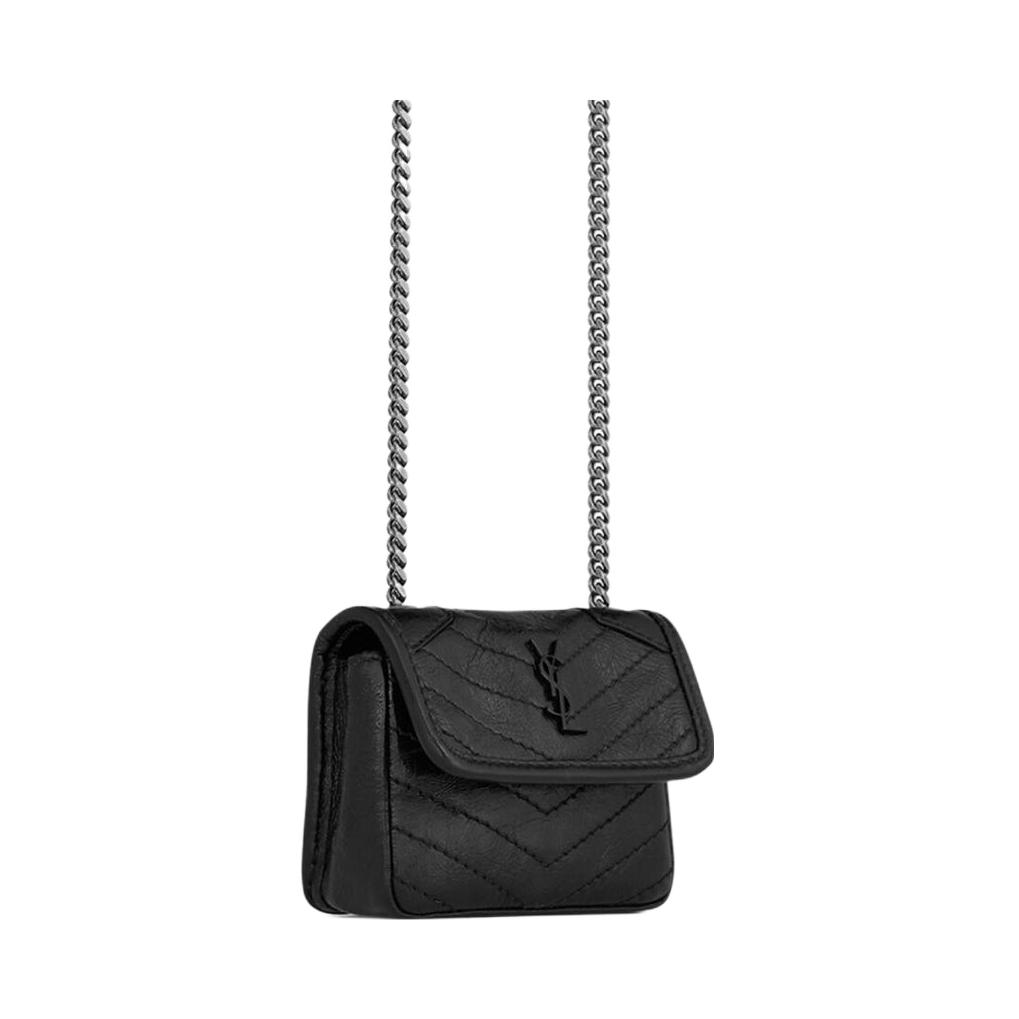 Saint Laurent YSL Серия Niki Черная Метка Логотип Цепочка Плиссированная Кожаная Наплечная Сумка Через Плечо Сумка для Наушников Женские Сумки 710844-0EN04-1000