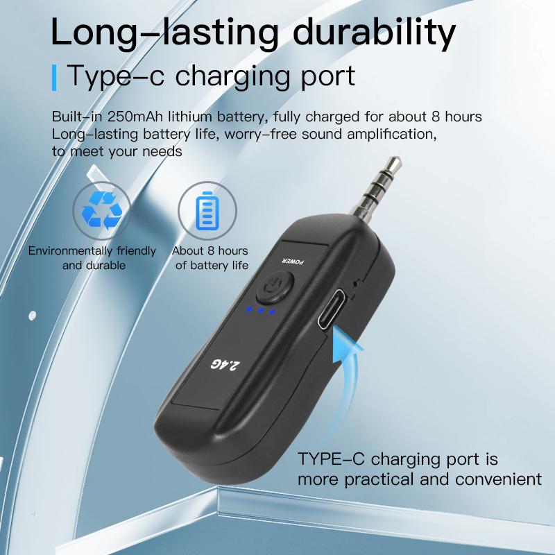 2.4GHz Wireless Lavalier Microphone Head-mounted Microphone Set with Receiver for Amplifier Voice Speaker Teaching Tour Guide