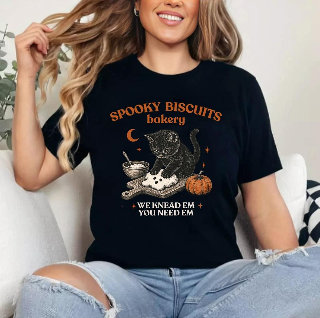 Retro Funny Spooky Biscuits Club Cat Lovers Pastry Halloween Unisex T-Shirt