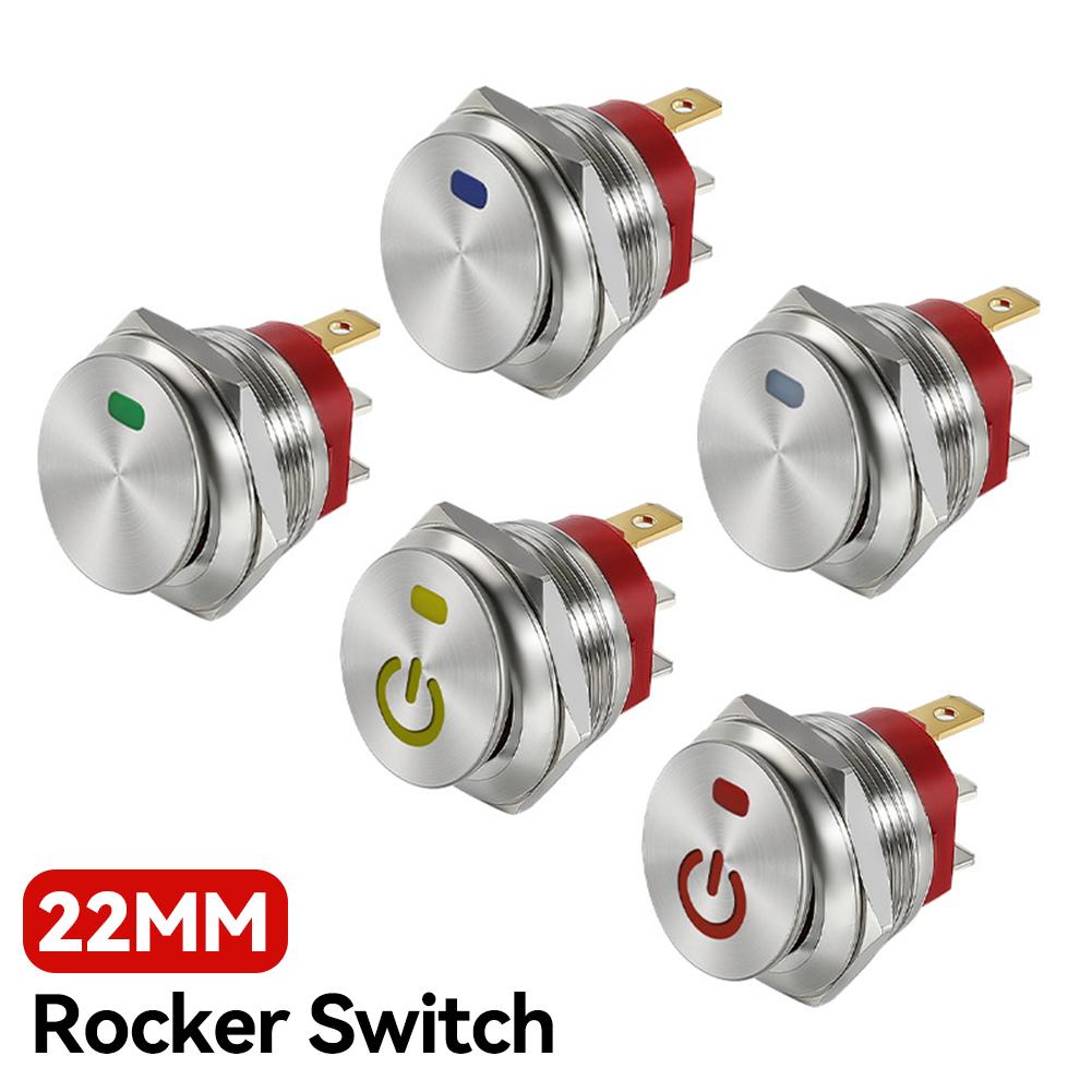 12V-24V 20A Car 22mm Switches Button Round Shape Rocker Switch Stainless Steel Self-locking Two Positions Button ON-OFF 3 Pins Battery Switches5