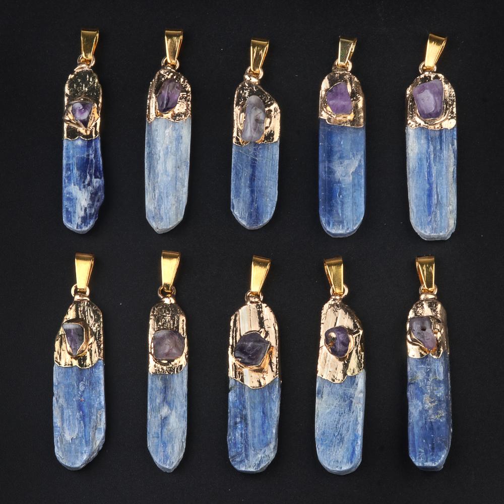 1шт ретро ожерелье с подвеской из натурального камня, нерегулярные синие подвески из кианита с цепочкой ожерелья для женщин мужчин повседневная одежда ювелирные изделия праздничные подарки 40×10 мм