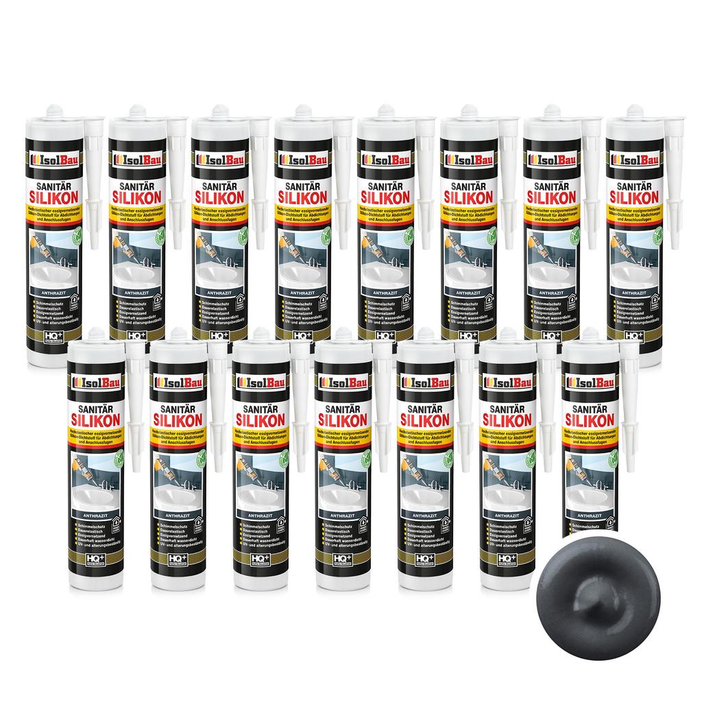 IsolBau Sanitary Silicone Anthracite Sanitär Silikon 15 x 300ml