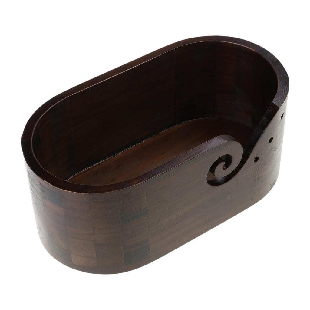 Wood Yarn Bowl with Holes Knitting Wool Holder Crochet Yarn Storage Bowl Embroidery Crocheting Storage Accessories