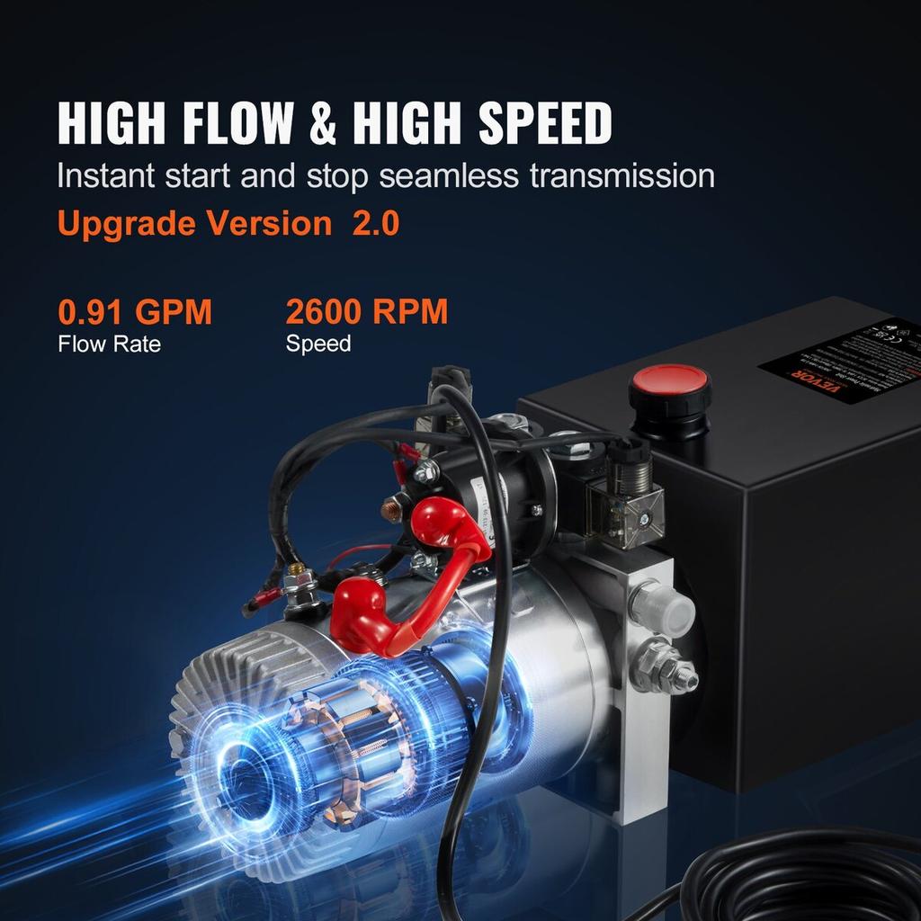 Hydraulic Pump 6 Quart Double Acting Dump Trailer Pump Power Unit DC 12V
