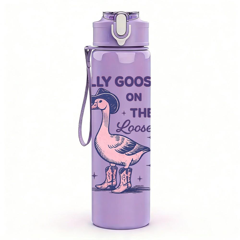 1PC Silly Goose Pastel Cartoon Character Print 750ml Color Plastic Sports Water Bottle Leakproof Flip Straw Lid Suitable for Sports Office Home Use