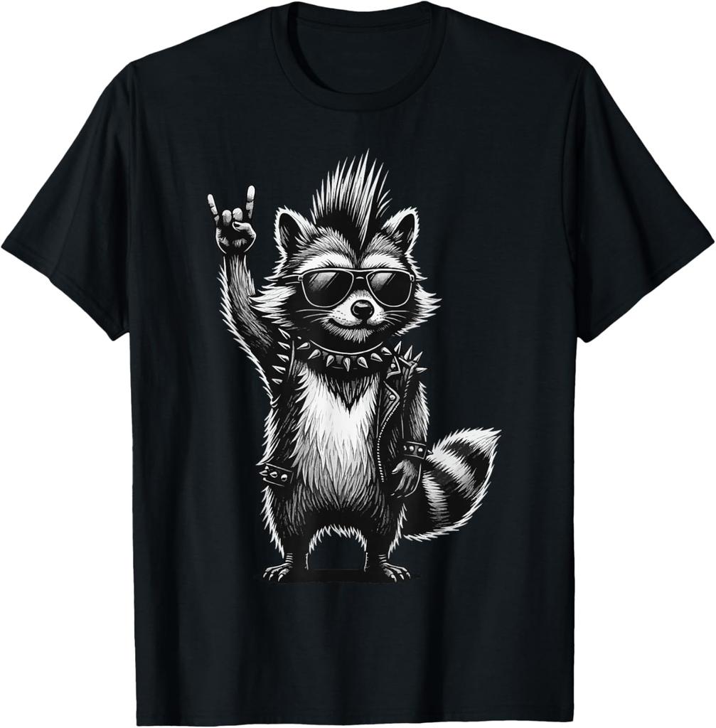Punk Rock Style Raccoon Print TShirt