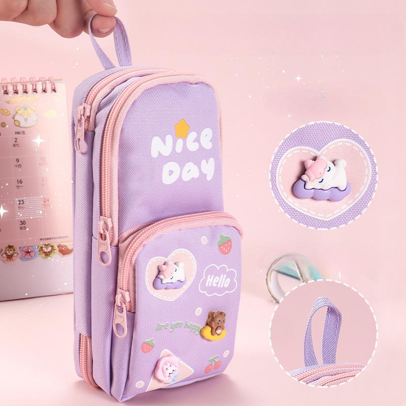 Креативный милый пенал для девочек, сумка-карандаш с мультяшным животным и кроликом для студентов, портативная холщовая сумка для канцелярских принадлежностей большой емкости