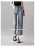 Double button high waisted jeans for women in summer 2025, thin, fashionable, versatile and slimming straight leg pants