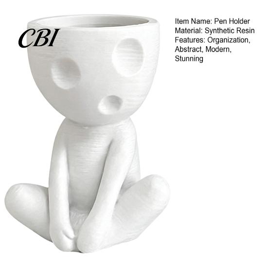 Artistic Pencil Cup for Desk Abstract Character Pen Holder, Resin Sitting Figure Desktop Storage Organizer Office Cup, Multi-functional Makeup Brushes