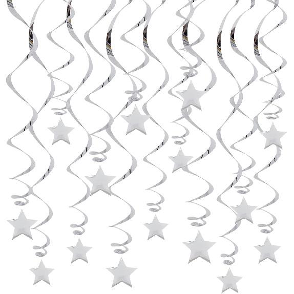 BEISHIDA Silver Star Hanging Swirl Decorations,Hanging Silver Party Supplies for Graduation Wedding Baby Shower Decorations, Pack of 15
