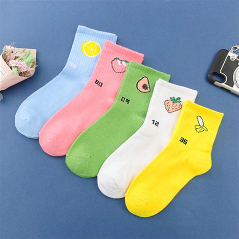 5Pairs Women Cotton Socks Cute Print Princess Two-dimensional Fashion Socks Striped Plaid Ladies Spring Summer Socks