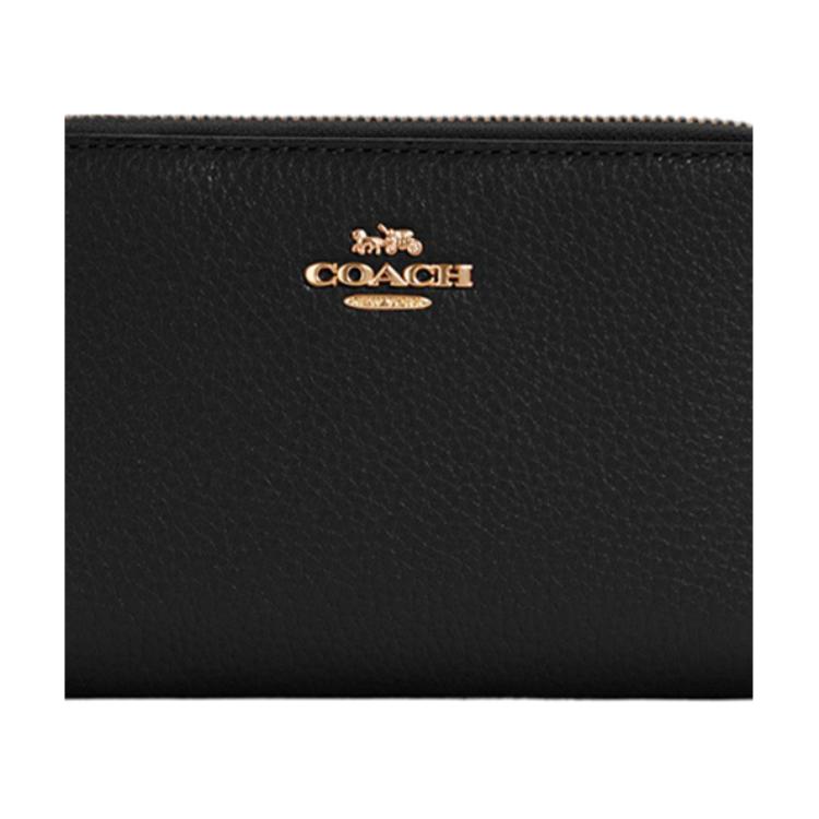 Coach Кожаный кошелек на молнии по периметру с держателем для карт, средний, женский, чисто черный C4124-IMBLK