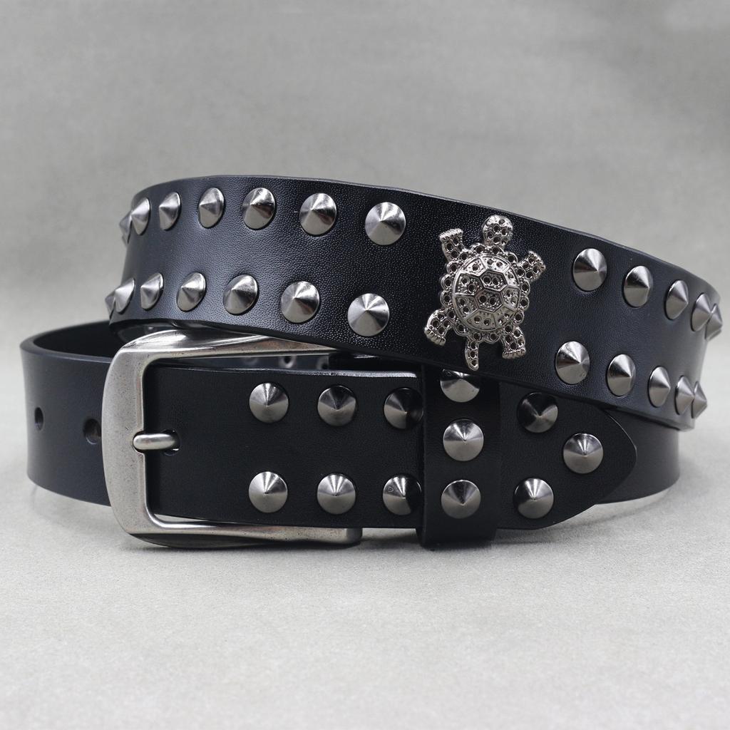 Ремень Turtle Rivets из натуральной коровьей кожи в нейтральном стиле для мужчин и женщин, придающий индивидуальность.