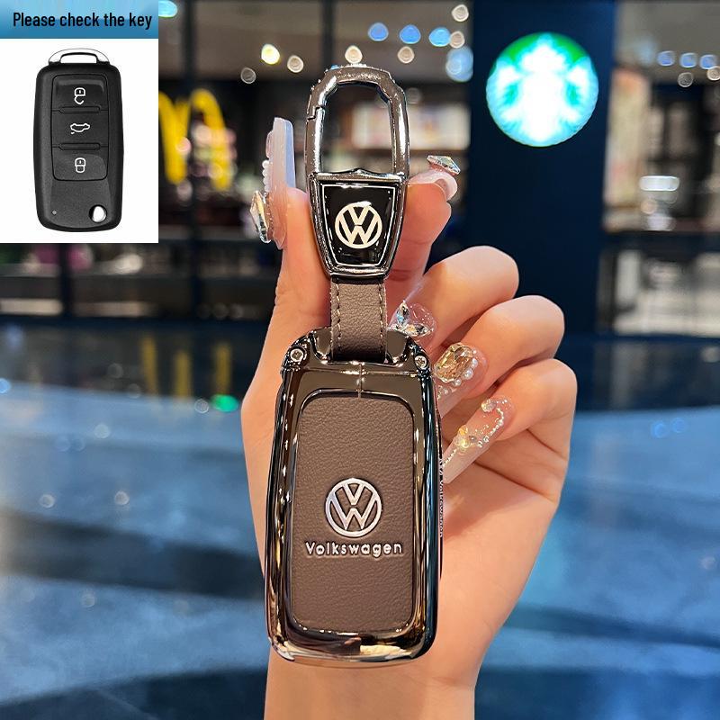Чехол для ключей Volkswagen для Teramont, ID3, Tayron, ID4, Golf 8, Lamando - Металлическая и кожаная оболочка.