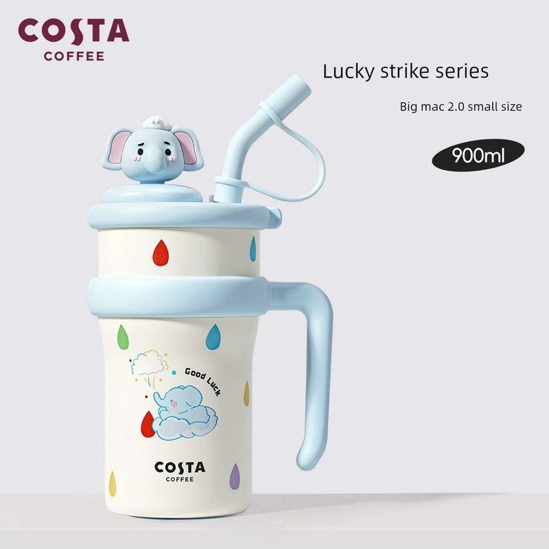 New Costa High-Capacity Thermos Cup with a Stylish Design, Featuring a Cartoon Straw Cup and Portable Car-Mounted Water Bottle