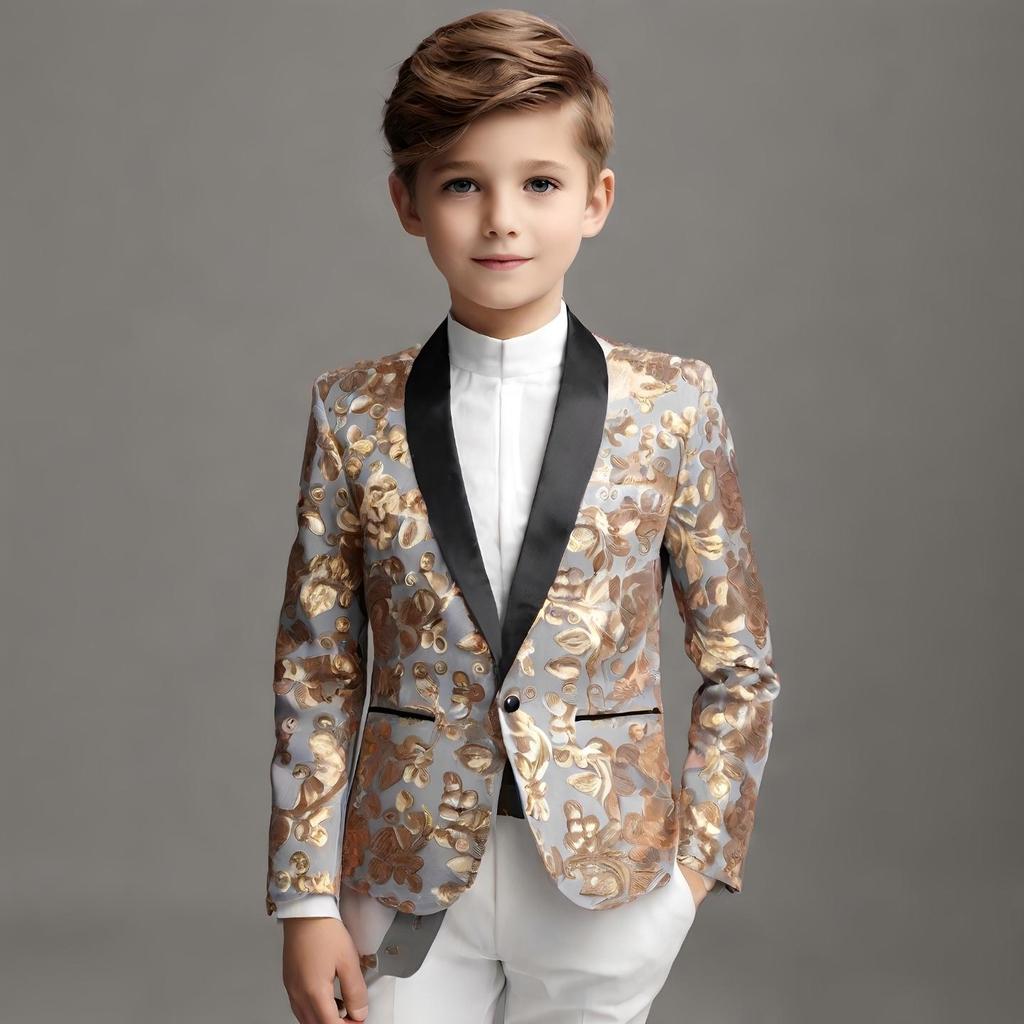 Детские Модные Пиджаки Блейзеры с Золотыми Блестящими Пайетками и Цветочным Узором