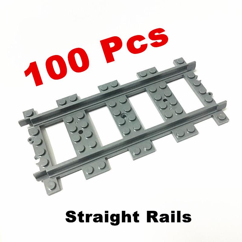 100 Pcs/Lot City Trains Train Track Rail Straight Rails Building Blocks Kit Bricks Kids Classic Toys