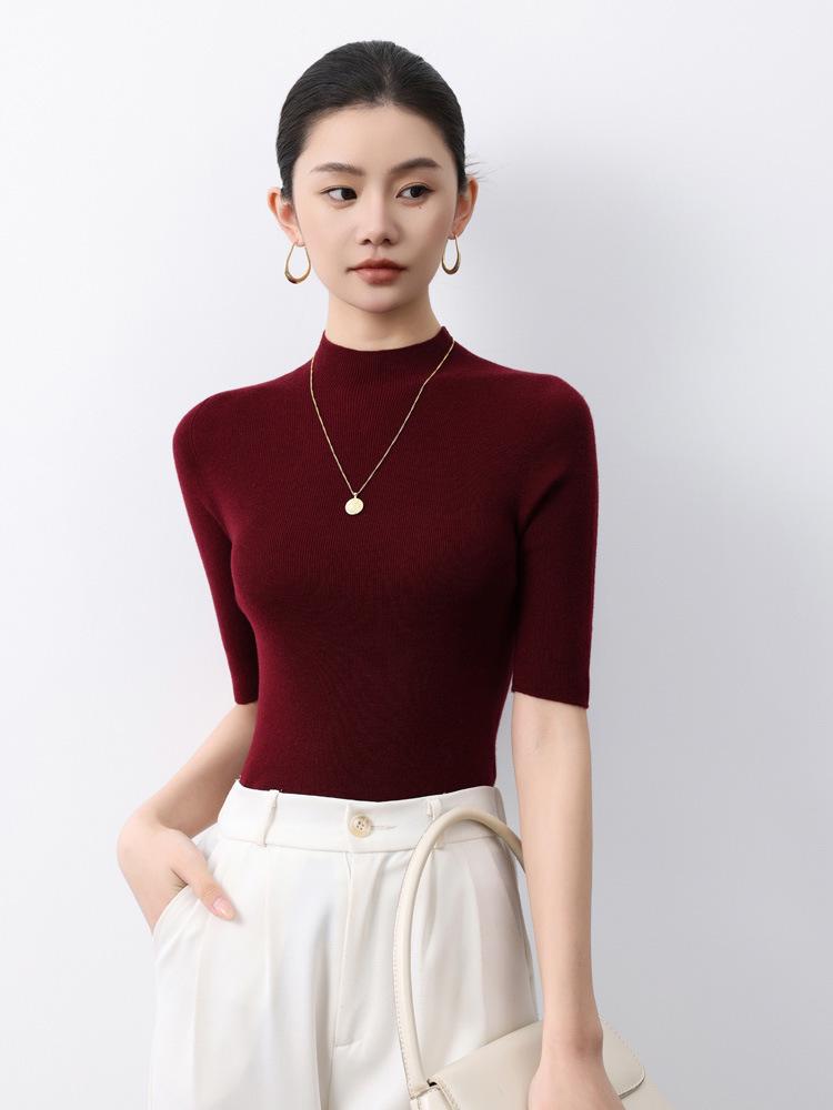 Ultra-Thin Fine Knit 5-Sleeve Wool Base Layer - Slimming Solid Color