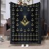 Vintage Golden Masonic Pattern Fleece Blanket Classic Freemason Sign Cozy Cover Living Room Office Rest Camping All Season Use