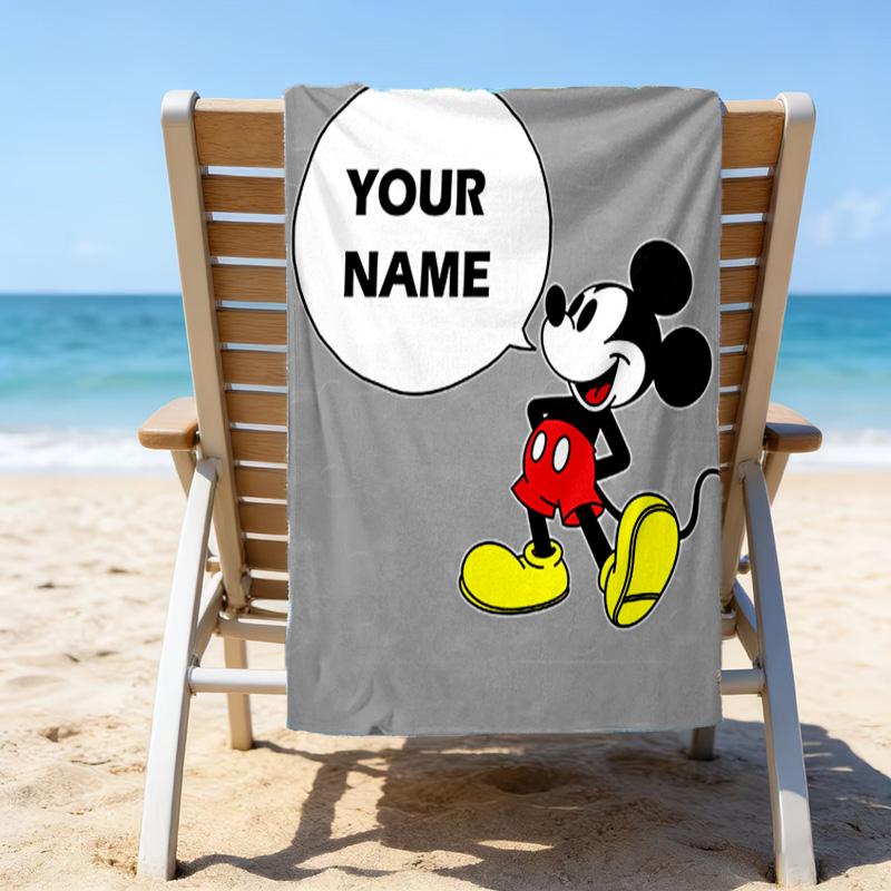 1pc Mickey1 Beach Towel with Custom Name, Beach/Swimming/Bath/Picnic/Camping Towel, Suitable for Seaside Beaches