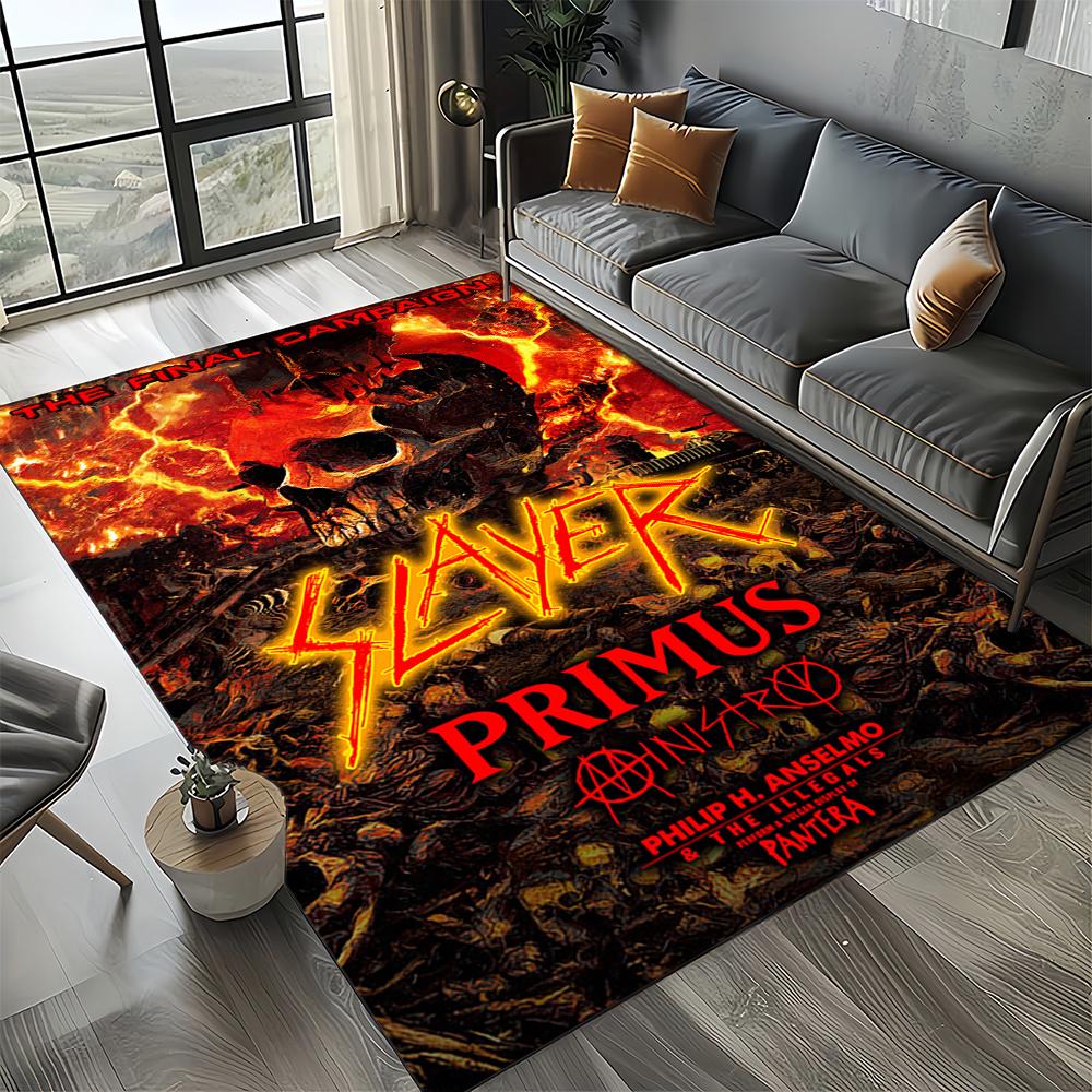 3D Retro Band Slayer Heavy Metal Rcck Sign Carpet Rug for Living Room Bedroom Home Sofa Decoration,Kid Play Non-slip Floor Mat
