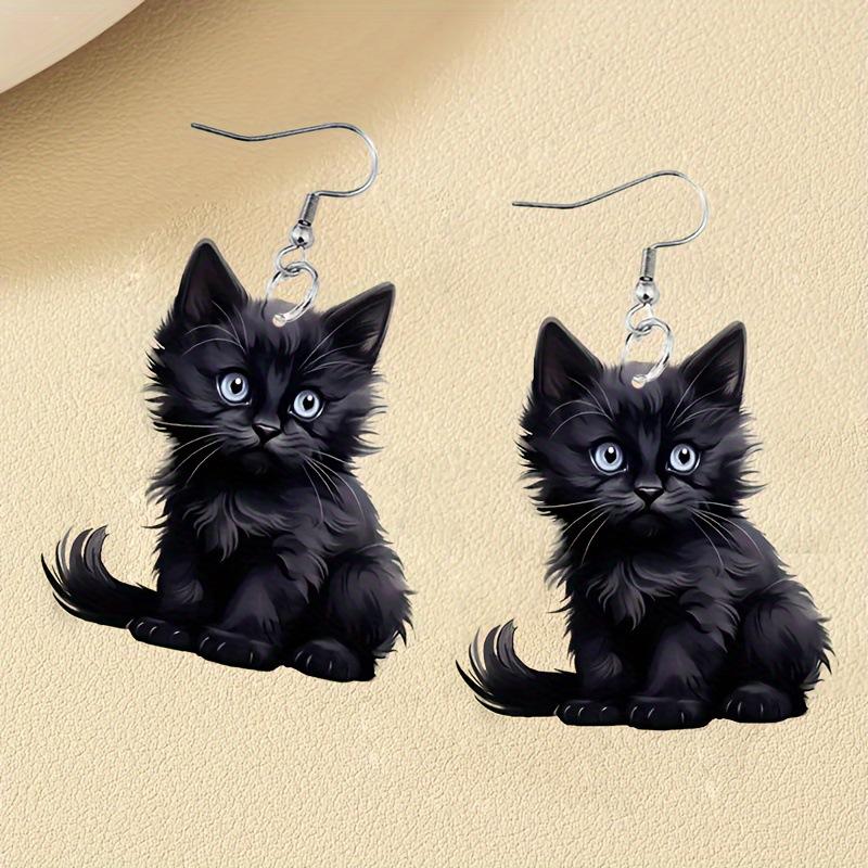Whimsica Черные Кошки Подвесные Серьги для Женщин Акриловые Нишевые Милые Кошачьи Ювелирные Аксессуары