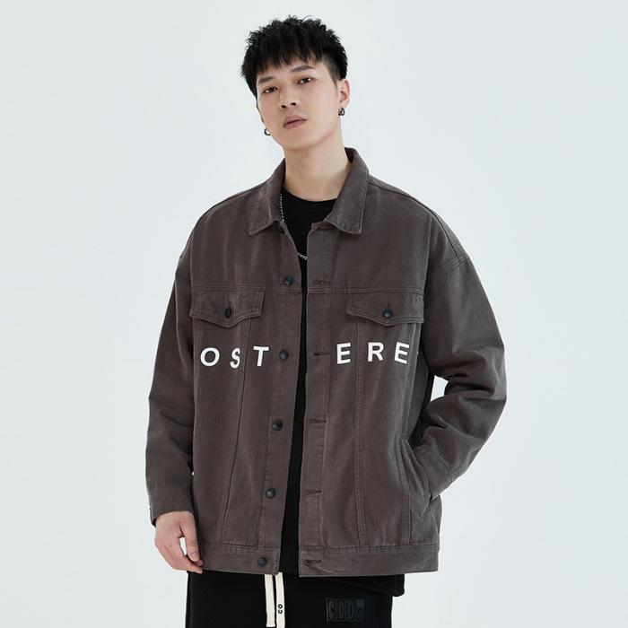 Модная куртка Американская трендовая печать Свободная маркировка Повседневная модная брендовая универсальная рубашка с длинными рукавами Куртка мужская одежда