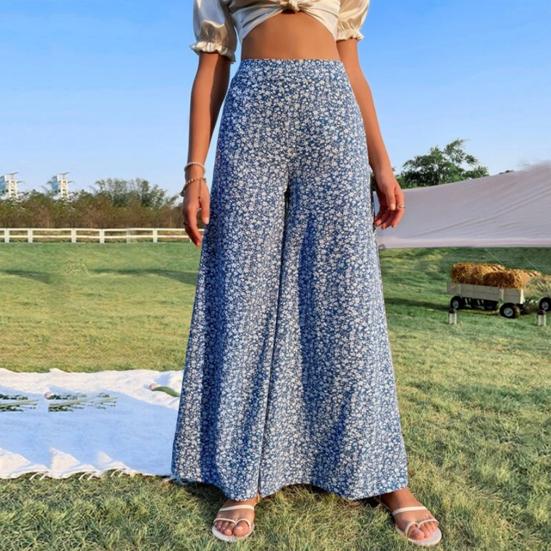Женские брюки с высокой талией, цветочным принтом, широкие брюки в винтажном стиле, свободный крой, повседневные длинные брюки с карманами
