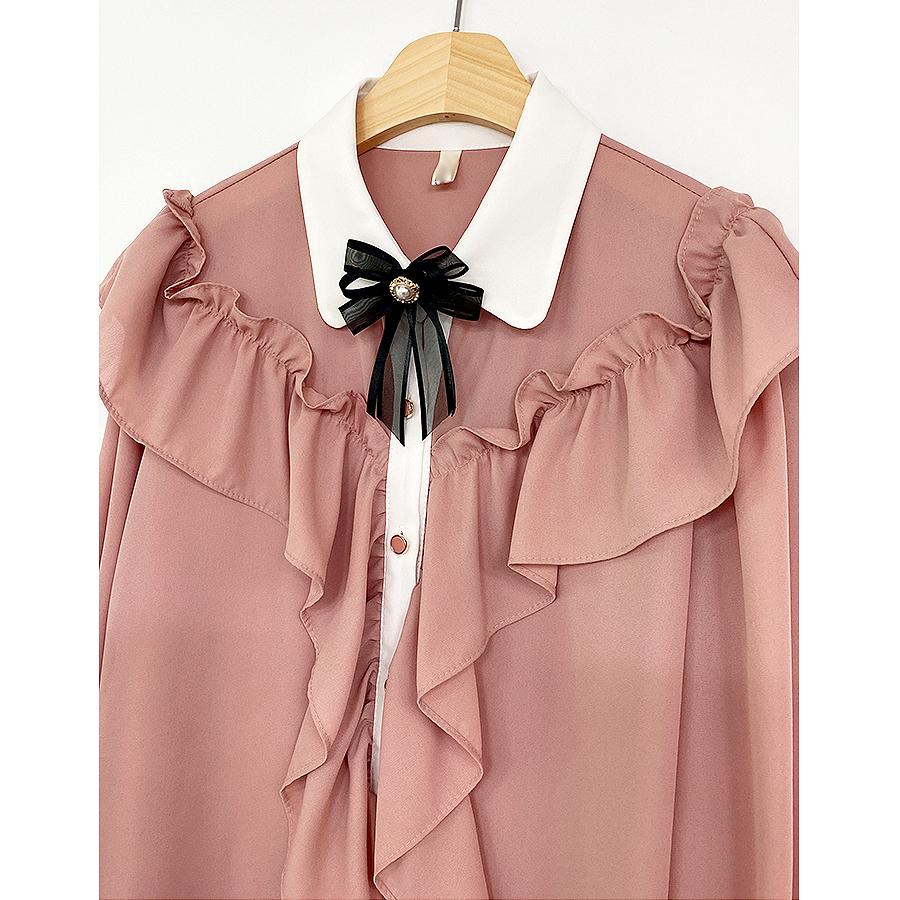 Женский топ, винтажные шифоновые топы с оборками, галстуком-бабочкой и оборками, базовая элегантная рабочая однобортная синяя рубашка, женская одежда