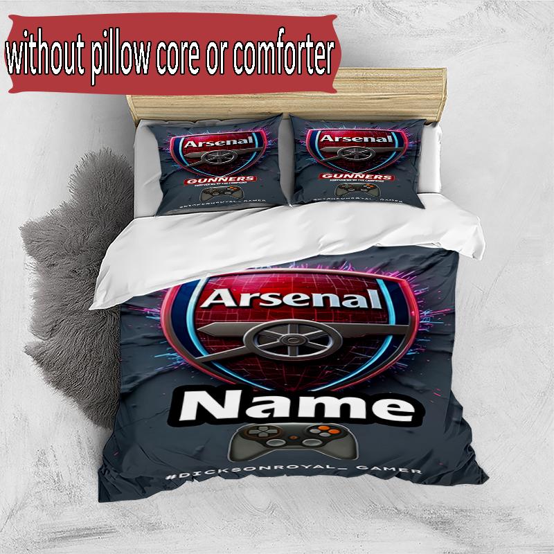 3pcs Duvet Cover Set (1*Duvet Cover + 2*Pillowcase, Without Core), Custom Name football team F.C Pattern Bedding Set, Home Bedroom Decor Gift