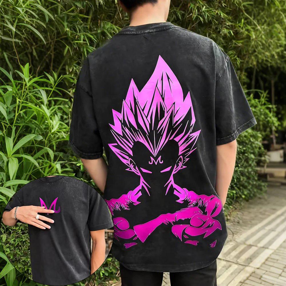 Anime Dragon Ball Majin Vegeta Printed Tshirt Mens and Womens Washed Tshirt High Quality Vintage Cotton Tshirt Tops