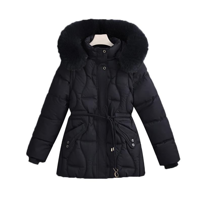 Fashion winter new hooded down thickened down cotton-padded jacket women's medium and long waist large fur collar cotton-padded jacket women's coat