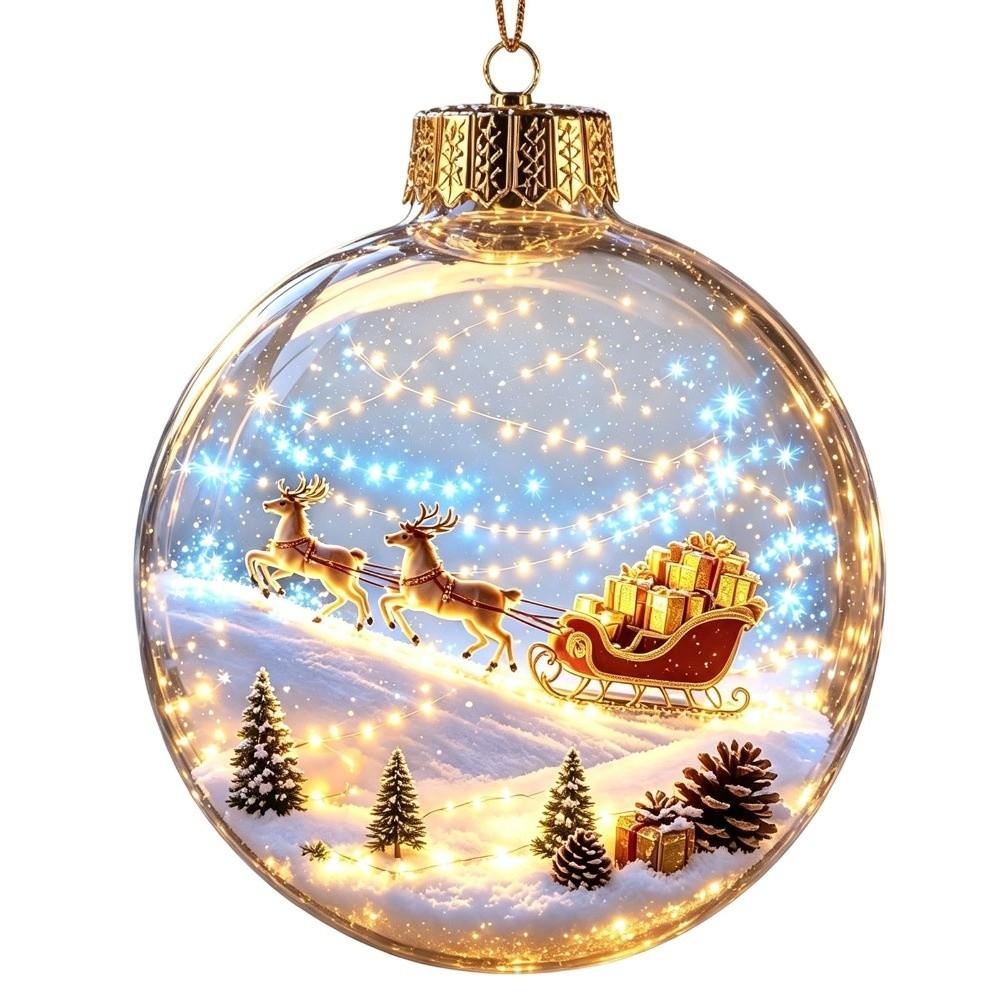 Transparent 3D Acrylic Pendant 2D Flat Pattern Clear Sphere Bauble Holiday Tree Decor Kids Gifts