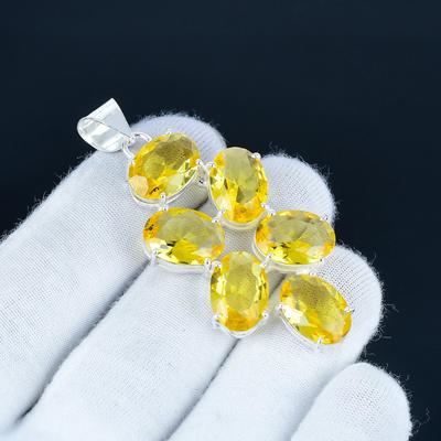 Красивый кулон с цитрином из серебра 925 пробы - Дизайн ручной работы, Ювелирное украшение для повседневной носки, Уникальный кулон с цитрином для вечеринки, Подарок