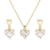 Fashionable Heart Shaped Crystal Necklace Drop Earrings Stylish Jewelry Set Elegant Ear Dangle Alloy Material for Women