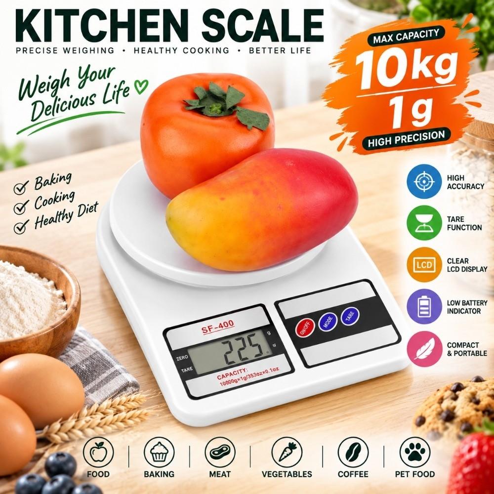 10kg Capacity Digital Kitchen Scale White Baking Scale Electronic Food Scale Cooking Baking