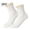 British Temperament Casual Socks Ruffle Crew for Women, Cotton Frilly Lace Socks, Soft Breathable Forest Style Hollow Ankles Daily Wear And