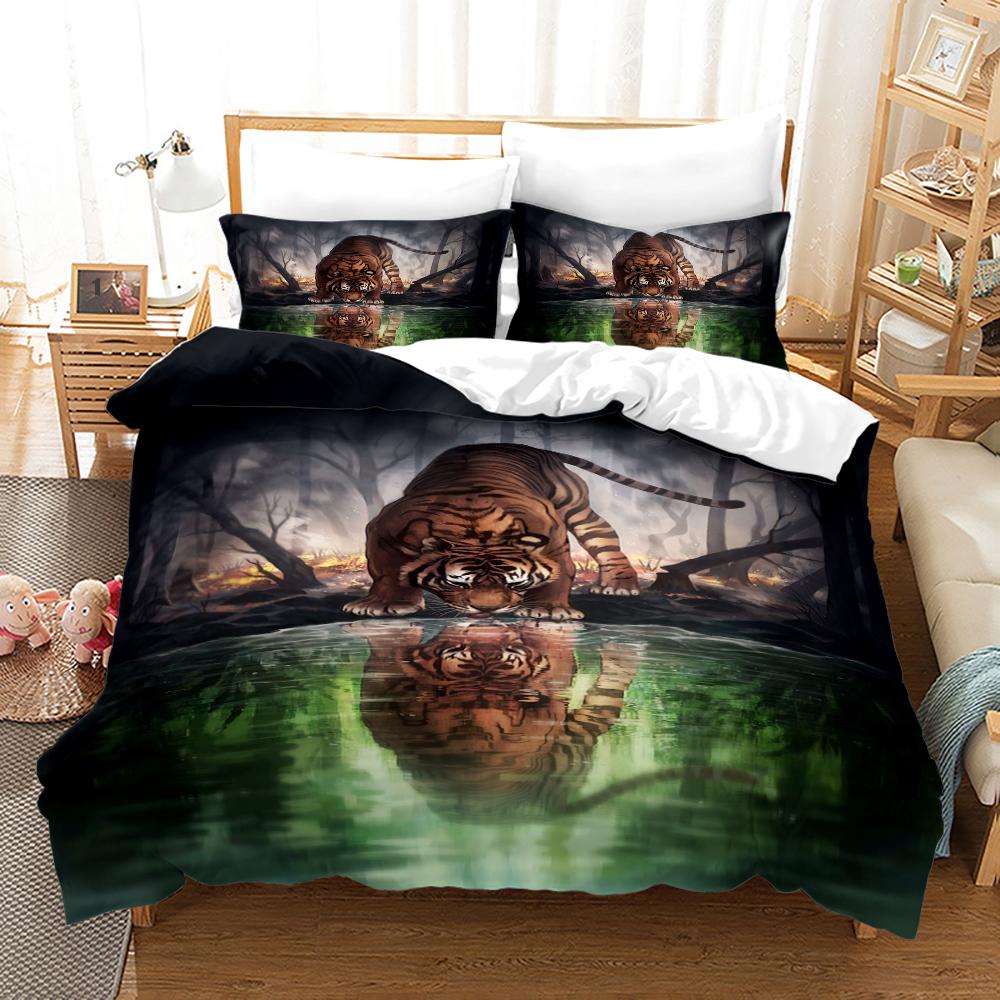 Комплект постельного белья Anime Monster Single Twin Full Queen King Size Animal Tag Lion Wolf Комплект постельного белья для взрослых и детей, пододеяльник