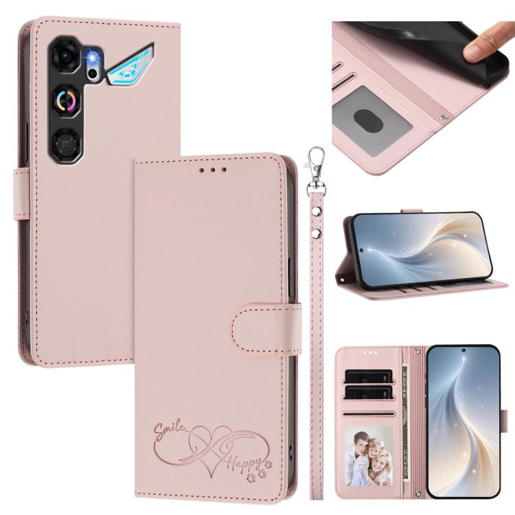 Happy Heart Pattern Magnetic Closure Vegan Leather Phone Case With Wrist Strap For ZTE Blade A56 4G