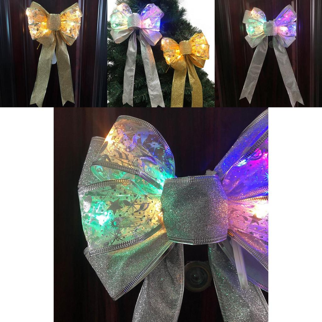Красочный светодиодный двухслойный бант для рождественской елки, праздничное украшение