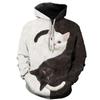 2023 yangi Moda Qora va Oq Mushuk 3D Xudi Svitsotlar Pulover Erkaklar Ayollar Kundalik Streetwear Katta O'lchamli Xudilar