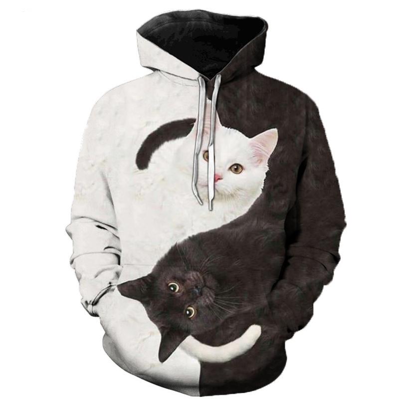 2023 New Fashion Black and White Cat 3D Hoodie Sweatshirts Pullover Men Women Casual Streetwear Plus Size Hoodies