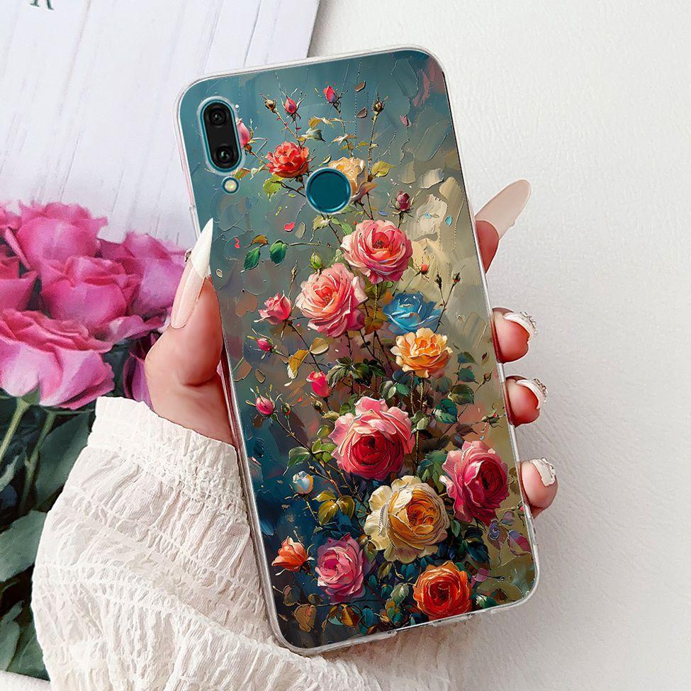 Clear For Huawei Y9 2019 Case Cover Cute Fashion Flowers Funny Cool Painted Soft Phone Case For Huawei JKM-LX1 JKM-LX2 JKM-LX3