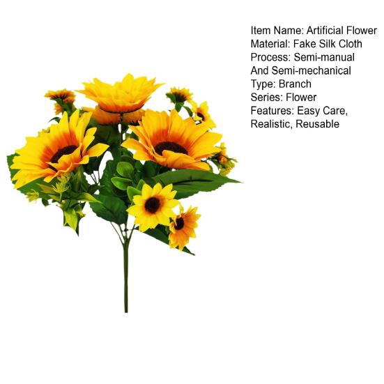 Искусственный подсолнух с зелеными листьями 7 вилок 13 головок реалистичный искусственный шелк