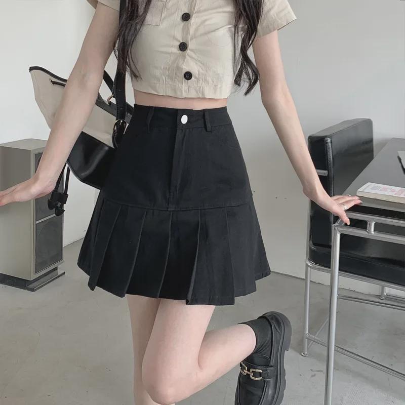 Черная плиссированная юбка А-силуэта с высокой талией - Лето 2024