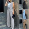 Women's 2 Piece Business Outfits V Neck Button Down Crop Vest Tops And High Waist Pants Set Summer Office Work Suit