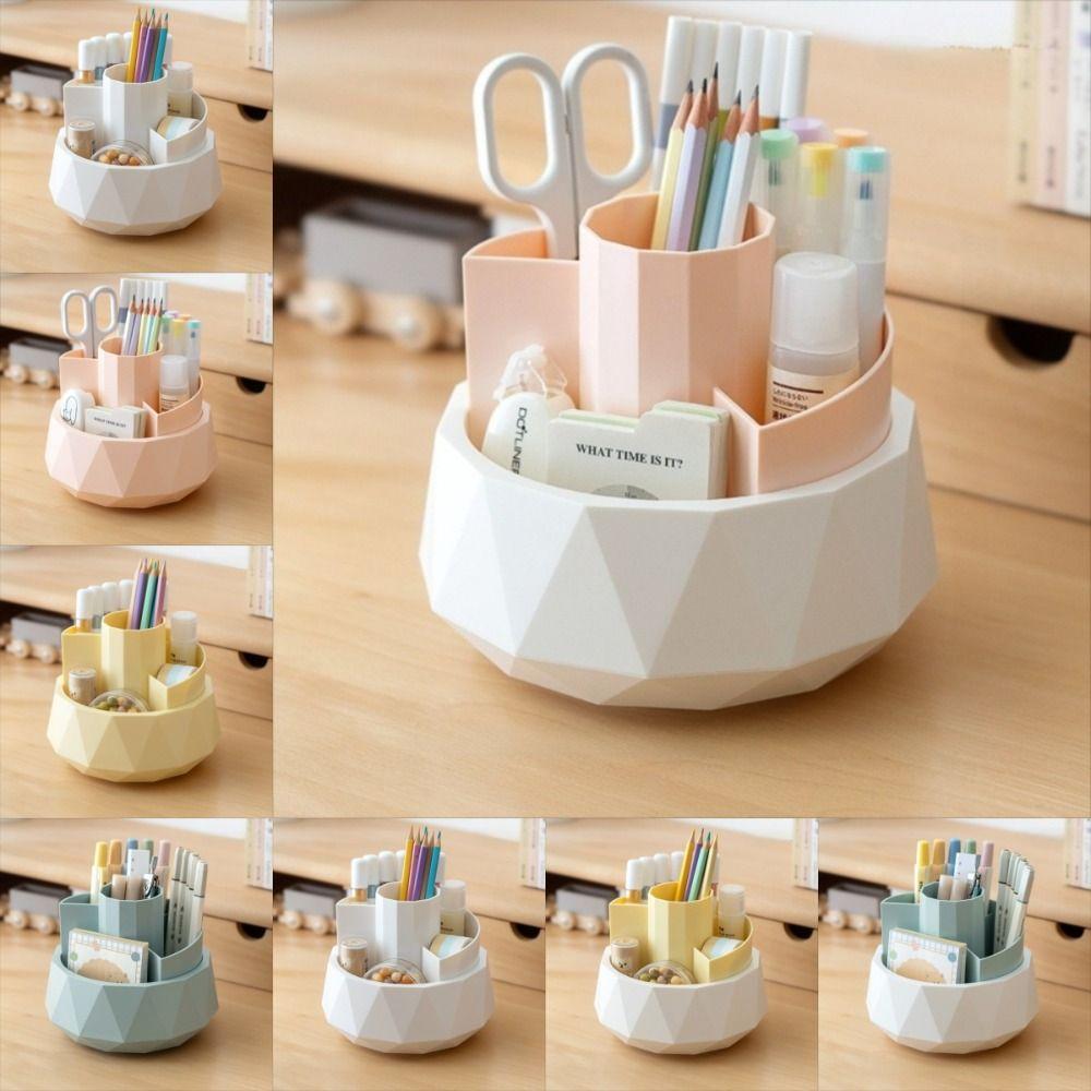 4-Grid 360° Rotating Pen Holder Large Capacity Makeup Brush Organizer Pencil Storage Box Home