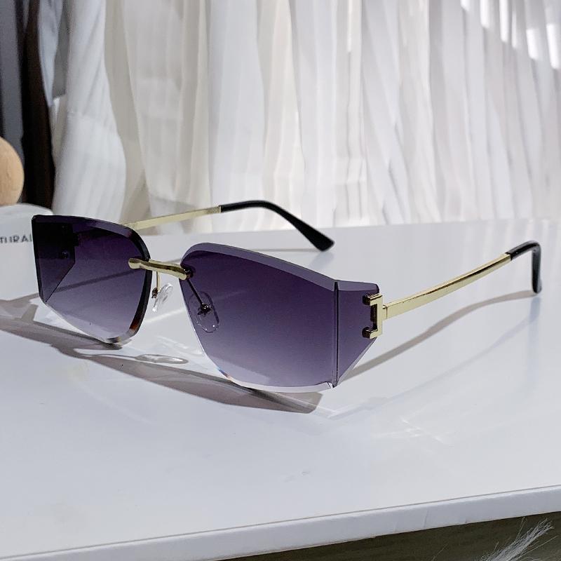 New Frameless Trendy Sunglasses With Curved Surfaces, Featuring Unique And Cool Metallic Design 90320